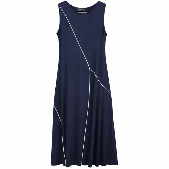 KAREN KANE Navy Midi Dress L | Sleeveless A-Line Stretch Knit - NWT - Picture 4 of 10